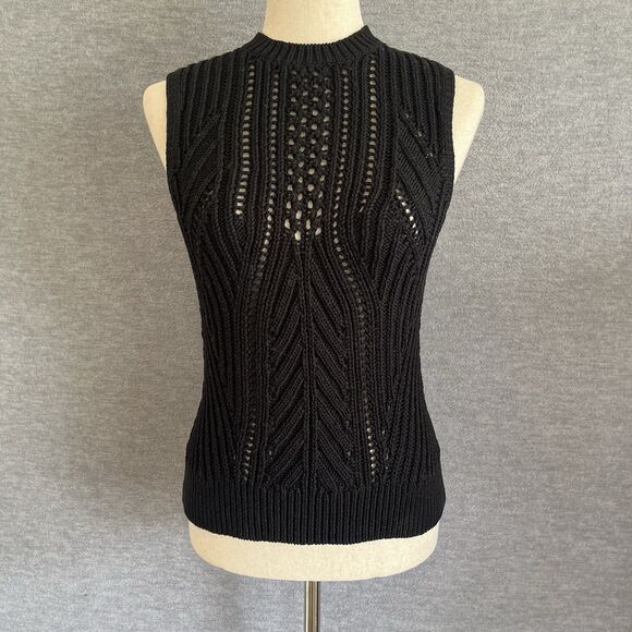 Banana Republic Sleeveless Open Stitch Sweater Sz M Preppy Coastal Capsule Black - Picture 2 of 15